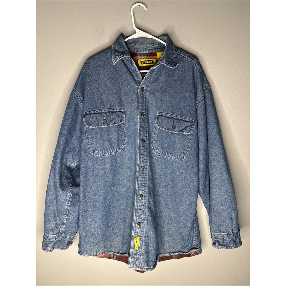Stanley Blanket Lined Men's Denim Chore Shirt Button Up‎ Jacket Sz Large